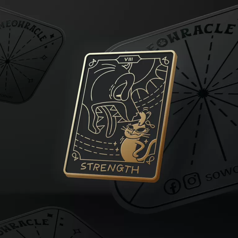 pin cài meowracle, thiết kế theo những lá bài tarot huyền bí, đường nét in rõ ràng, chất liệu hợp kim bền bỉ, khó bong tróc