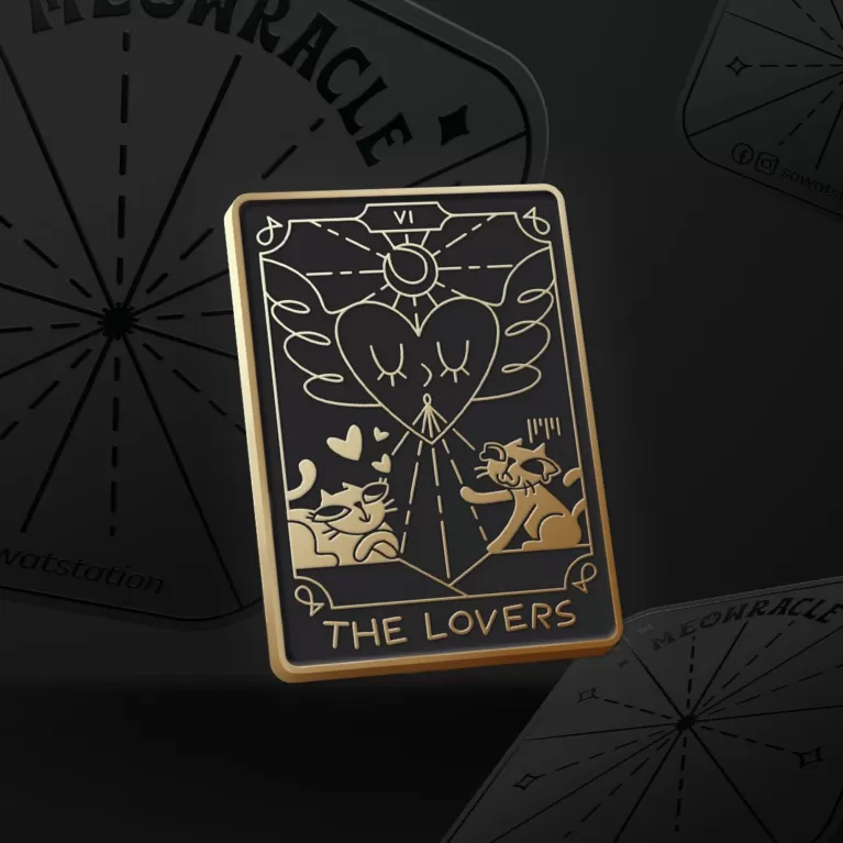 pin cài meowracle, thiết kế theo những lá bài tarot huyền bí, đường nét in rõ ràng, chất liệu hợp kim bền bỉ, khó bong tróc