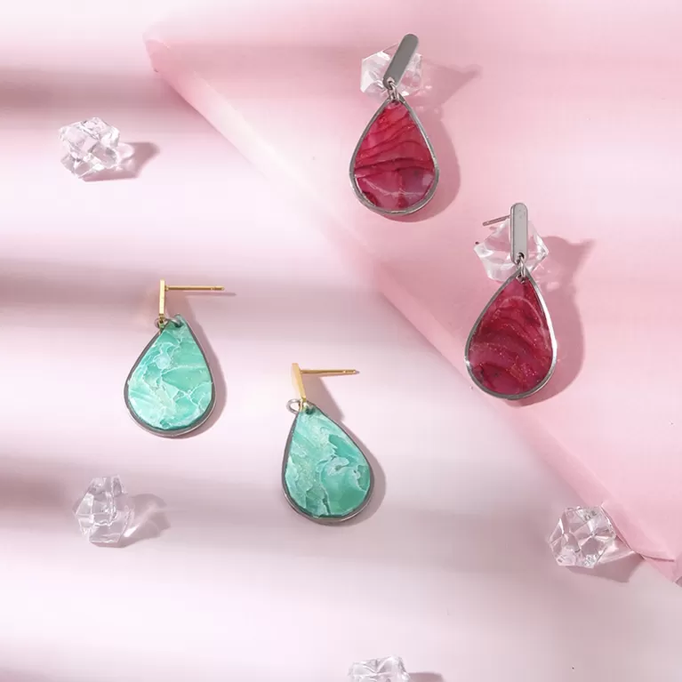 tear drop marble clay earrings, diverse and vibrant colors, adding delicate touch to outfits, lightweight and comfortable to wear