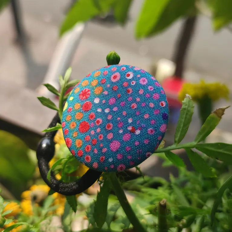 button hair tie, random color, various patterns, durable material, unique large round button design, handmade items