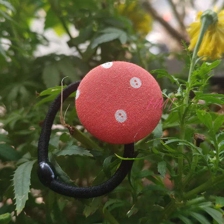 button hair tie, random color, various patterns, durable material, unique large round button design, handmade items