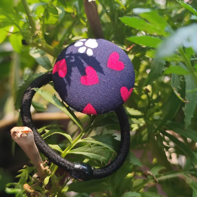 button hair tie, random color, various patterns, durable material, unique large round button design, handmade items