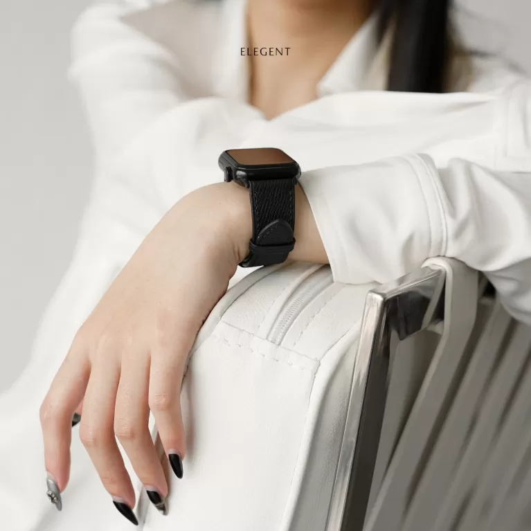 black epsom leather handcrafted watch strap, minimalist and elegant style, premium epsom leather material, durable and beautiful