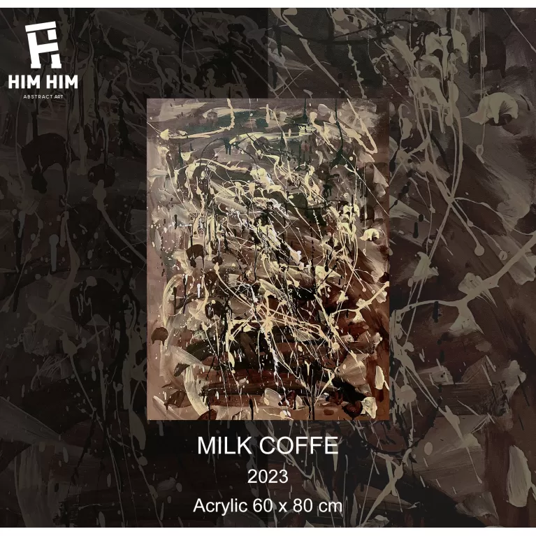 milk coffee, tranh nghệ thuật trừu tượng vẽ tay, tông màu nâu và vàng kem, sử dụng acrylic trên nền canvas, điểm nhấn ấn tượng cho ngôi nhà