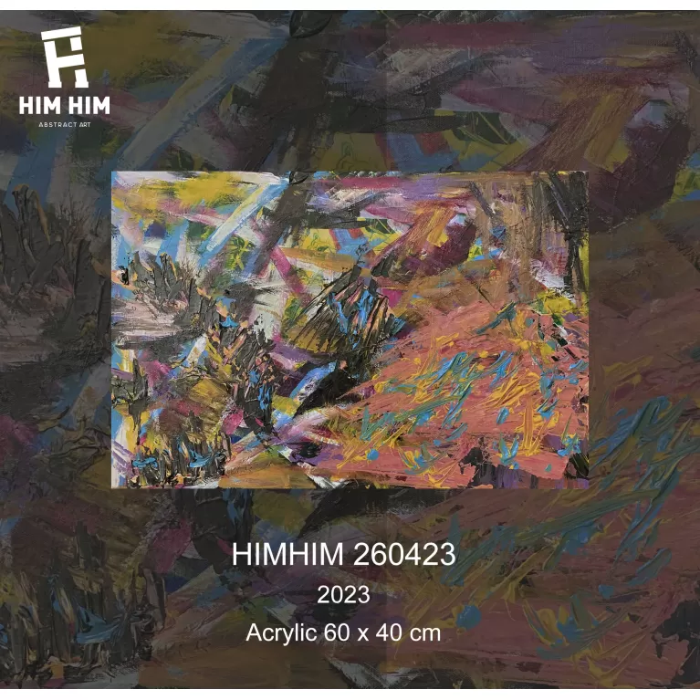 himhim 260423, tranh nghệ thuật trừu tượng vẽ tay, chất liệu canvas, màu sắc đa dạng và sống động, điểm nhấn đặc biệt cho không gian sống
