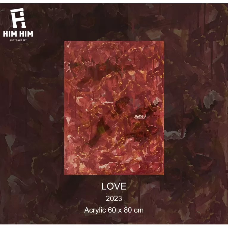 love, tranh nghệ thuật trừu tượng vẽ tay, tông màu đỏ, sản phẩm trang trí nhà cửa, dùng acrylic trên nền canvas, quà tặng cho người thân
