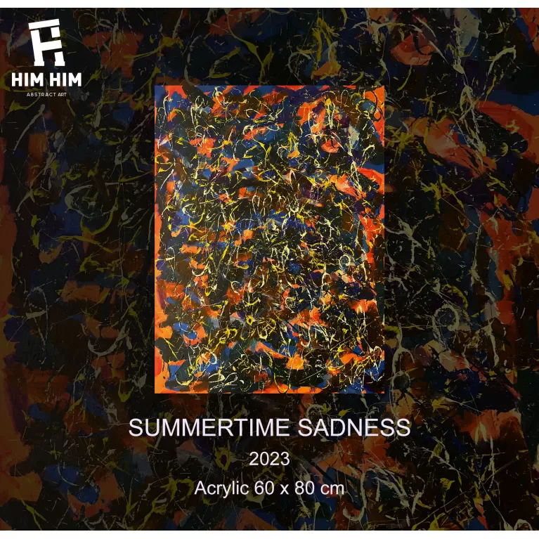 summertime sadness, hand drawn abstract painting, vibrant and bold colors, unique artistic aesthetic, artistic masterpiece