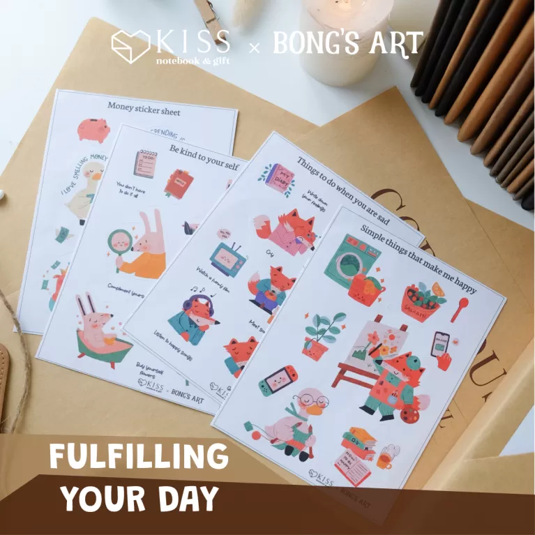 bộ 4 tấm sticker "fulfilling your day", sticker trang trí, hình dán chống thấm nước, sticker dễ thương