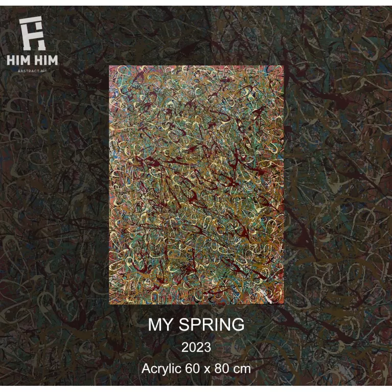 my spring, tranh nghệ thuật trừu tượng vẽ tay, chất liệu acrylic trên khung canvas, phong cách trừu tượng, điểm nhấn cho phòng khách