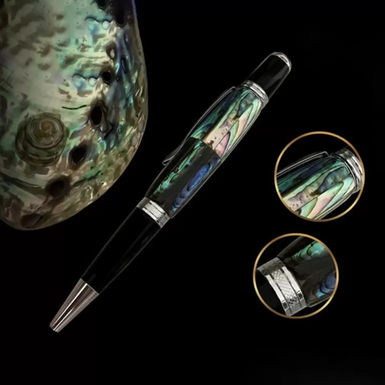 craftsmanship mother of pearl pen, exquisite craftsmanship, intricate patterns, elegant and luxurious beauty, premium gift