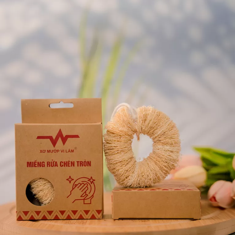 miếng rửa chén xơ mướp dạng tròn, hiệu quả làm sạch cao, an toàn cho da tay, chất liệu tự nhiên, dễ dàng phân huỷ, thân thiện môi trường
