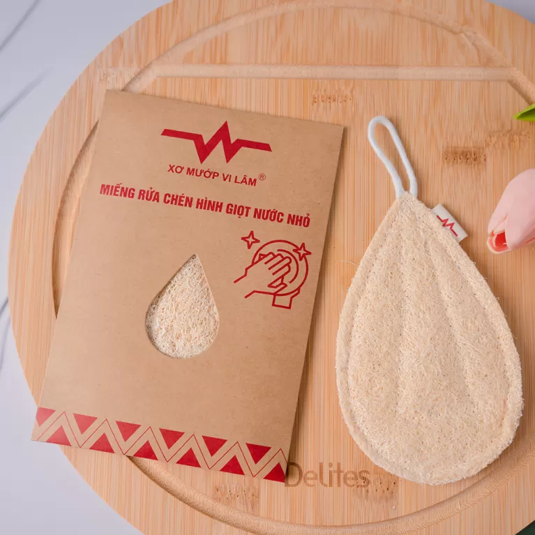 miếng rửa chén xơ mướp dạng giọt nước, làm sạch nhẹ nhàng và hiệu quả, không gây trầy xước đồ dùng bếp, thân thiện môi trường