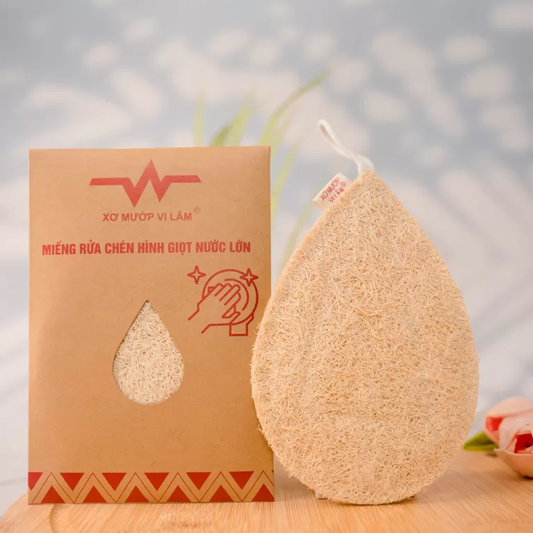 miếng rửa chén xơ mướp dạng giọt nước, làm sạch nhẹ nhàng và hiệu quả, không gây trầy xước đồ dùng bếp, thân thiện môi trường