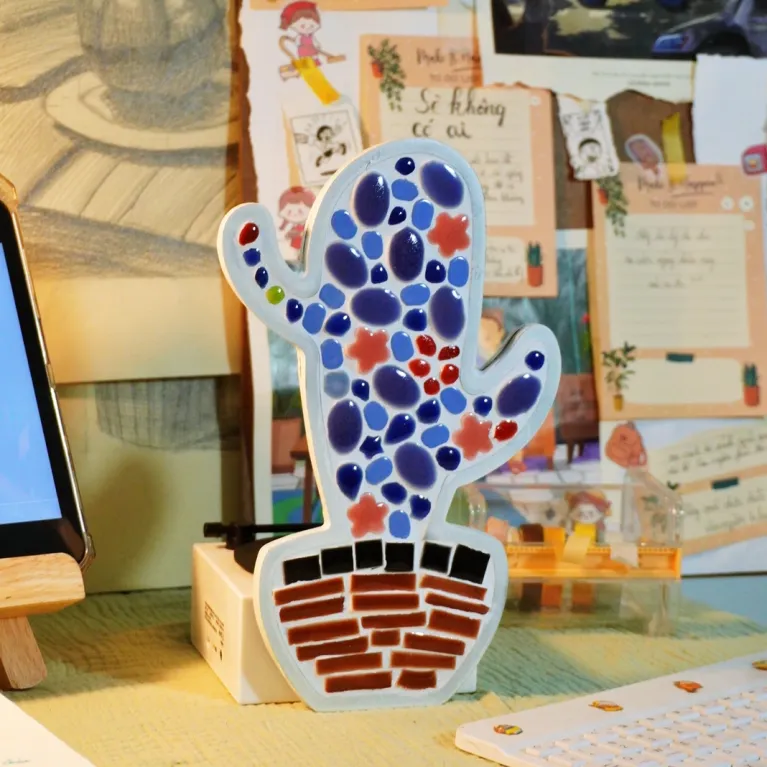 round cactus, diy mosaic art kit, made in bat trang, vietnam (for children ages 5 and up), durable and vibrant colors
