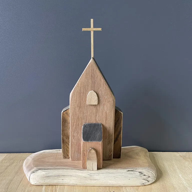 driftwood church miniature, nt-0023, rustic handcrafted item, durable and beautiful wood material, meticulous and detailed, handmade product