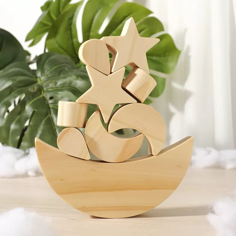 moon shaped wooden balancing toy ver 1, handcrafted, dexterity-developing wooden toy, develops thinking skills, safe wood for babies