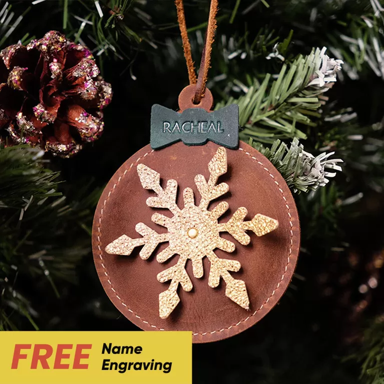 dây treo trang trí hình tuyết bằng da bò, dây trang trí noel, phụ kiện trang trí giáng sinh, quà noel cho bạn bè và người thân