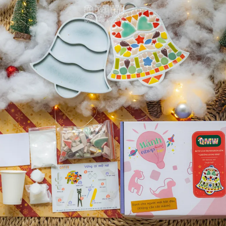 chuông giáng sinh, bộ kit tự làm tranh ghép gốm tại nhà cho bé, đồ chơi cho trẻ, game kích thích sáng tạo, quà tặng cho bé
