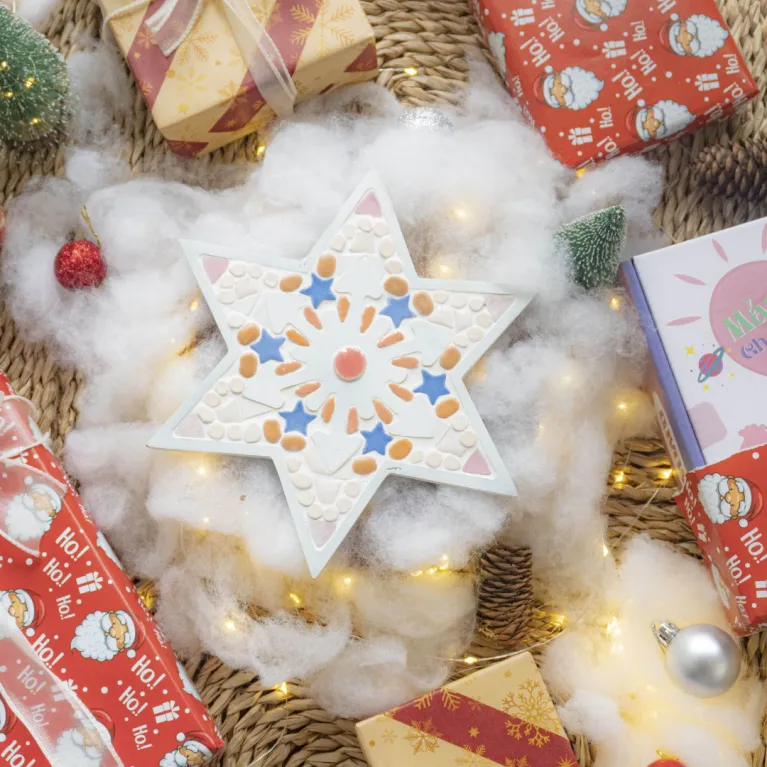 snowflake diy mosaic kit for kids, handcrafted kit, encourages creativity, intelligent toy, safe for kids