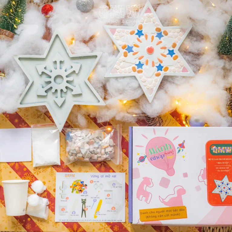 snowflake diy mosaic kit for kids, handcrafted kit, encourages creativity, intelligent toy, safe for kids