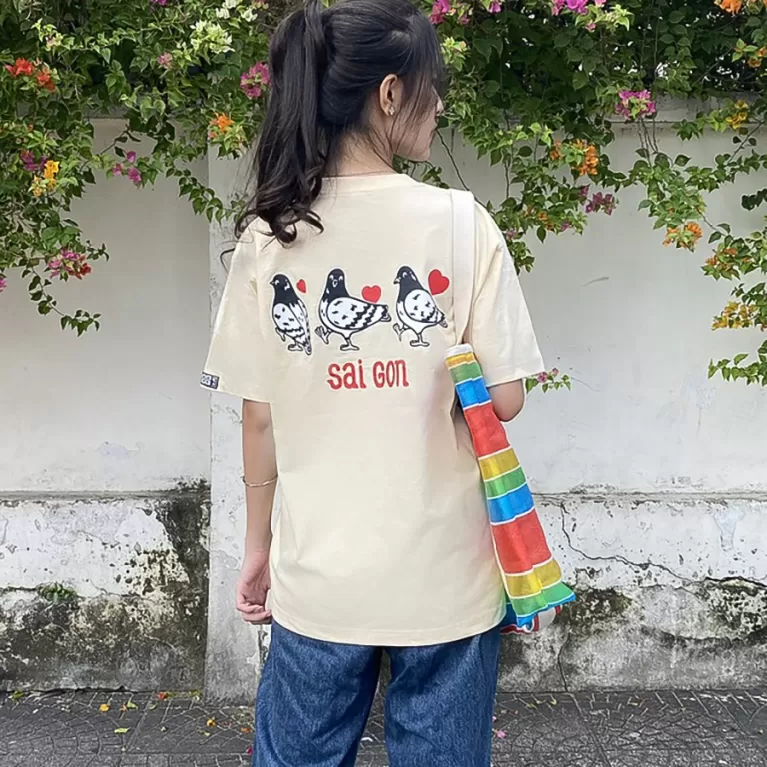 “bồ câu" cotton t-shirt - emotion, small logo embroidered t-shirt, unisex t-shirt, unisex t-shirt, dove embroidered t-shirt