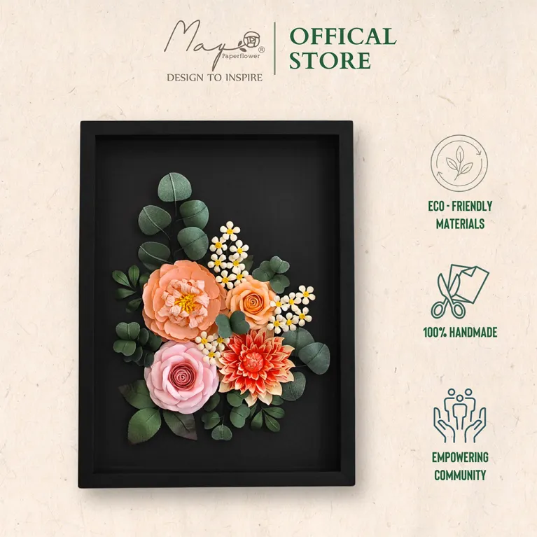Handmade Paper Flower Painting - Secret Garden MAYPAPERFLOWER 30x40cm Wooden Frame