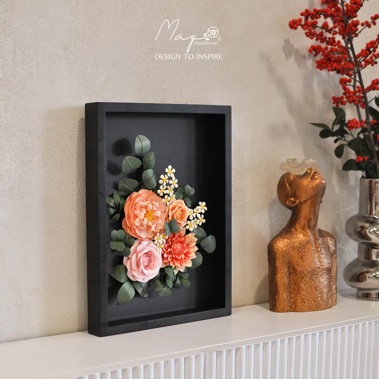 Handmade Paper Flower Painting - Secret Garden MAYPAPERFLOWER 30x40cm Wooden Frame