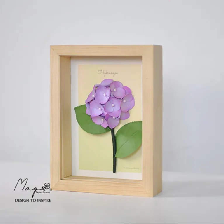 Tranh Hoa Giấy Handmade Trang Trí - Hoa Cẩm Tú Cầu MAYPAPERFLOWER Khung Tranh Gỗ Size 15 x 20cm