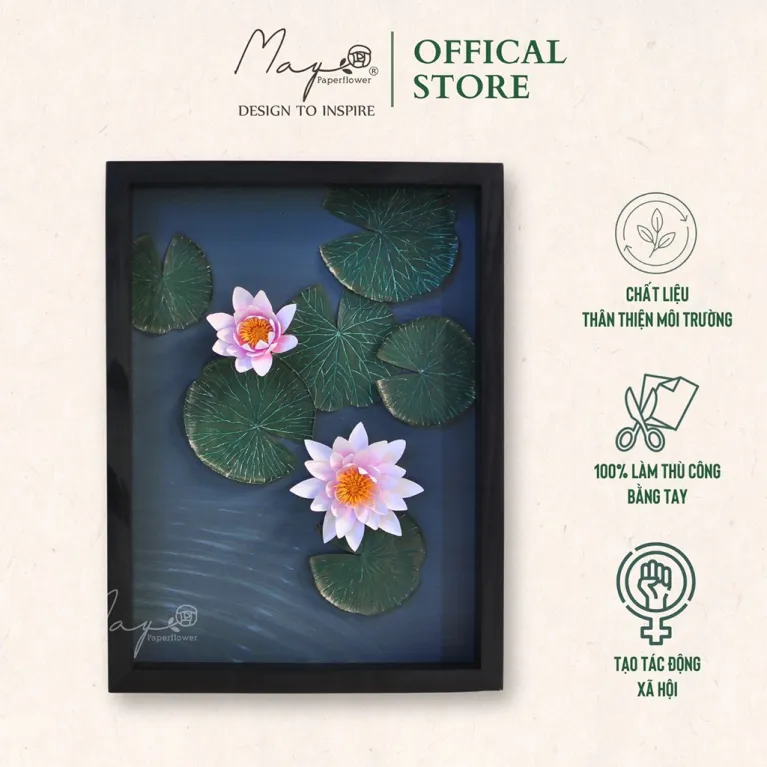Tranh Hoa Giấy Handmade Trang Trí - Khẽ Chạm MAYPAPERFLOWER Khung Gỗ Size 30 x 40cm