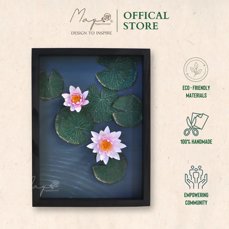 Tranh Hoa Giấy Handmade Trang Trí - Khẽ Chạm MAYPAPERFLOWER Khung Gỗ Size 30 x 40cm