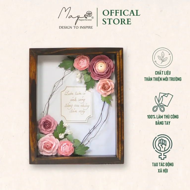 Tranh Hoa Giấy Thủ Công The Pink Rose - MAYPAPERFLOWER