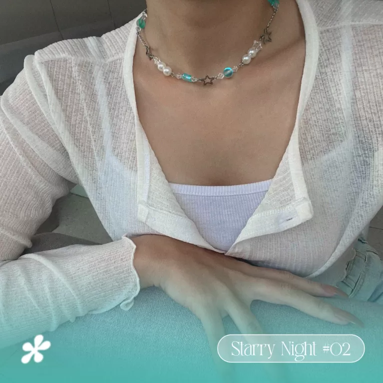 blue star necklace style 02, starry night collection, fresh and eye-catching color combination, unique clasp design, elegant and standout