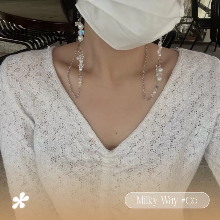white mask strap style 05, milky way collection, handmade face mask strap, adjustable length, handmade gift for friends