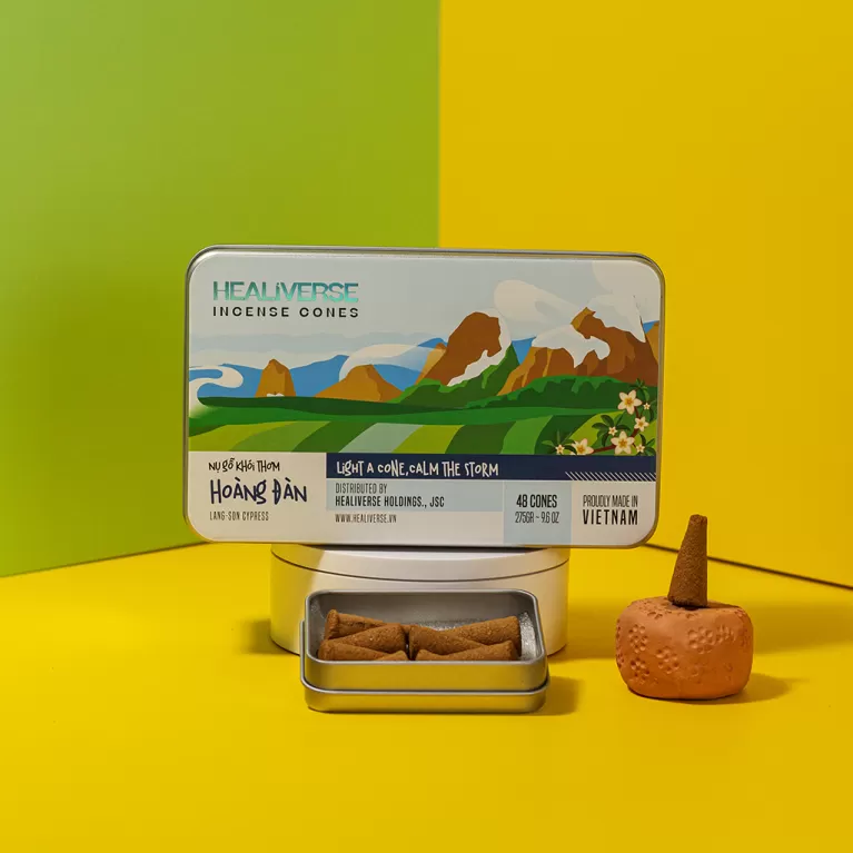 premium lang-son cypress incense cones, yellow cedar wood cones, herbal room incense, fragrant wood cones, yellow cedar incense cones