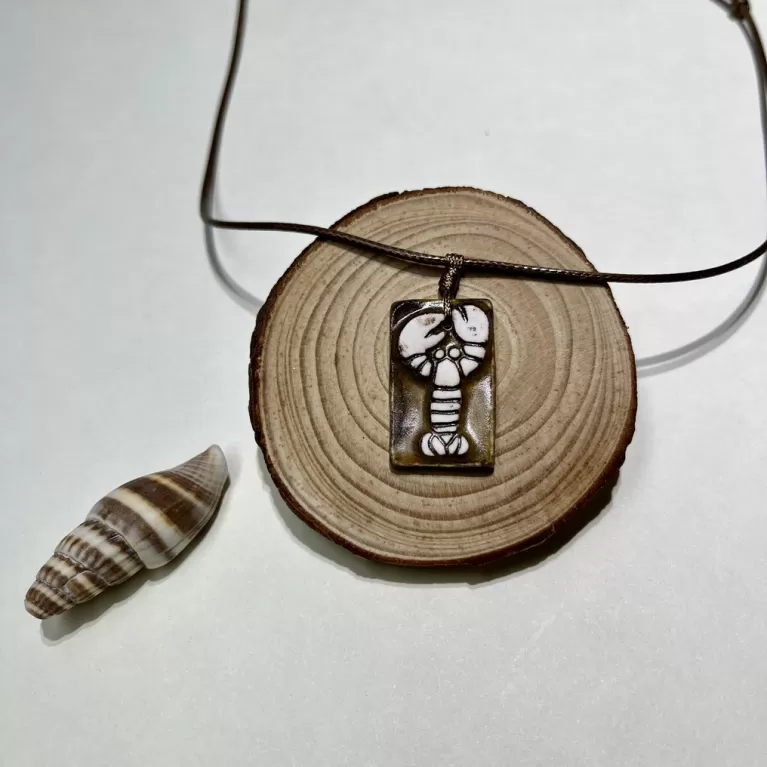 shrimp ceramic necklace, rustic glazed ceramic material, strong design, unique artistic value, gift for boyfriend
