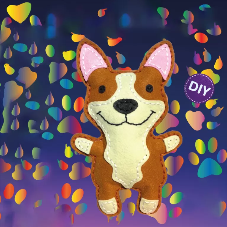 corgi king i, diy 5+ sewing kit toy, educational learning toy, craft toy, cute stuffed animal, creative toy