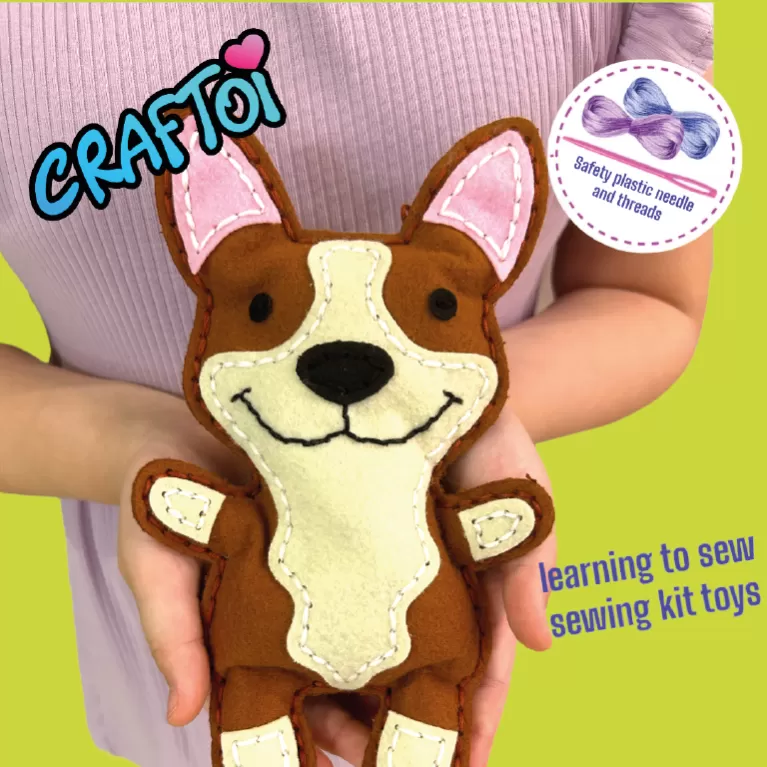 corgi king i, diy 5+ sewing kit toy, educational learning toy, craft toy, cute stuffed animal, creative toy