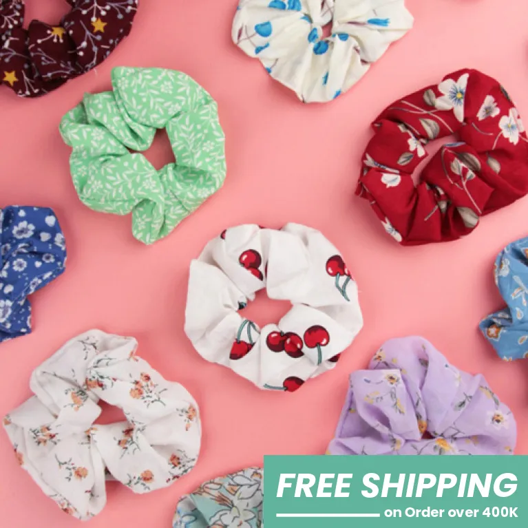 random recycled scrunchies, cute patterns, for hair tying or wrist accessories, perfect gift for sweet and feminine girls