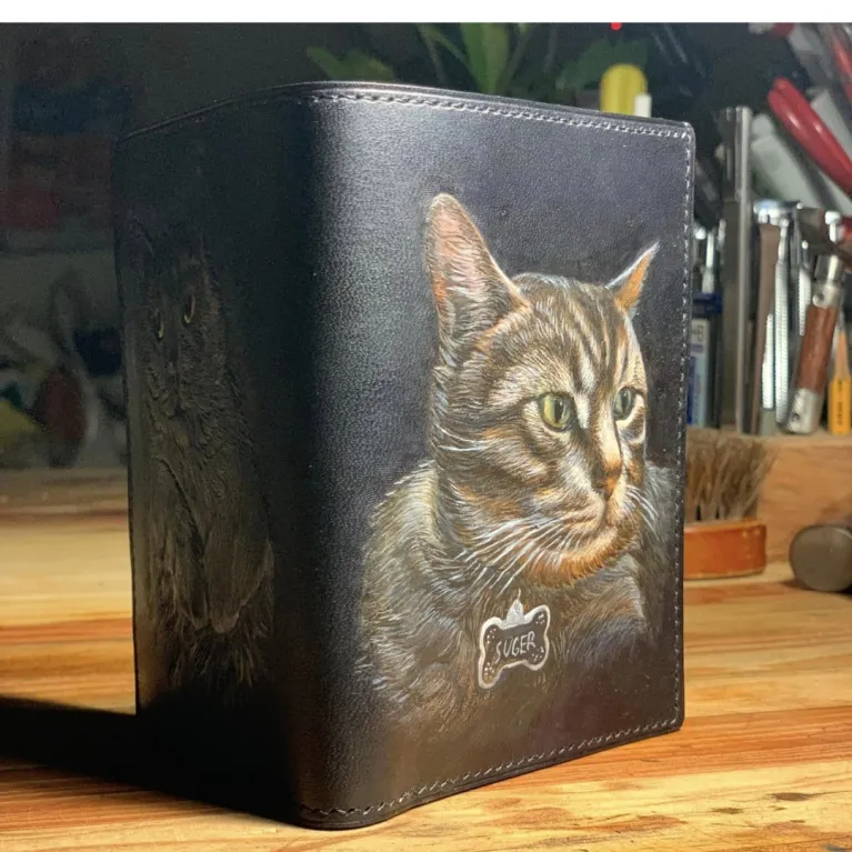 engraved fold leather wallet, veg leather, multiple small compartments, minimalist and sophisticated design, custom engraving available