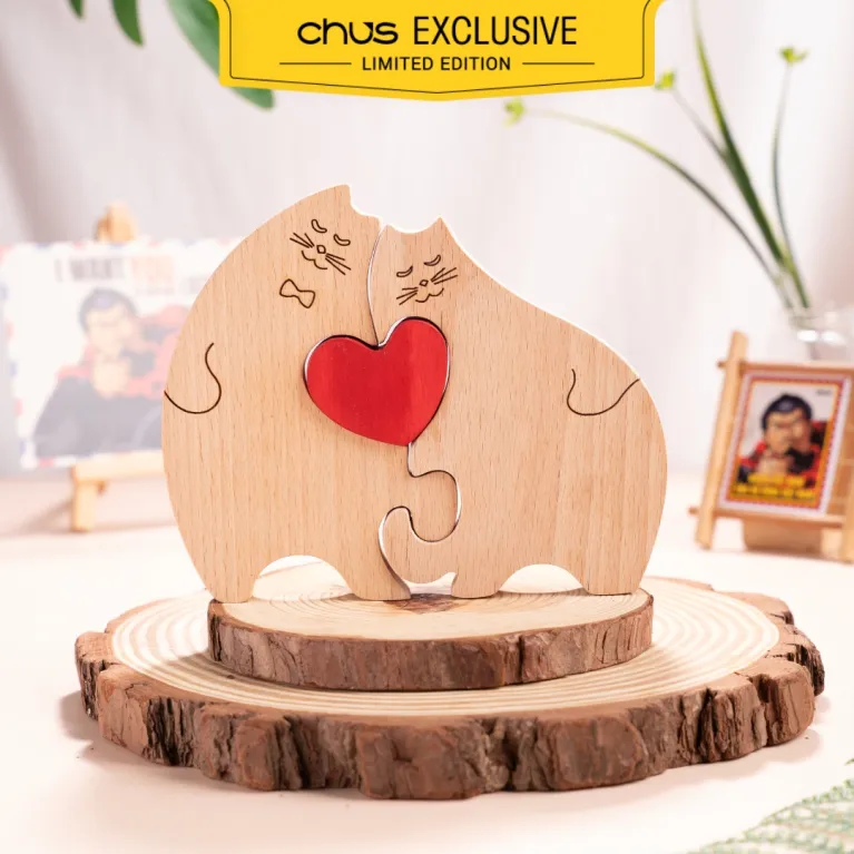 personalized gifts, cat family, family gift, gift, quà tặng cá nhân hoá, tượng gỗ khắc tên
