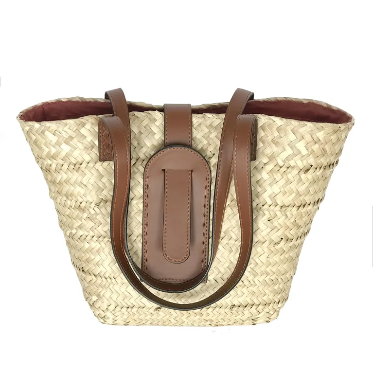 Large Basket Bag, Stylish Straw Bag With Leather Straps, Carry Everything You Need, Perfect Blend Of Style And Functionality, Perfect Gift For Her