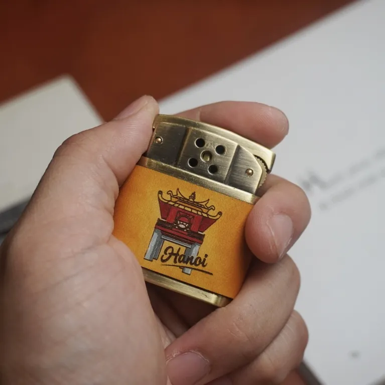 Hand-Drawn Leather Lighter, Hand-colored, Vietnamese Design, Name Engraved, Fade Resistant, Vietnamese Gifts, Gifts For Foreigners