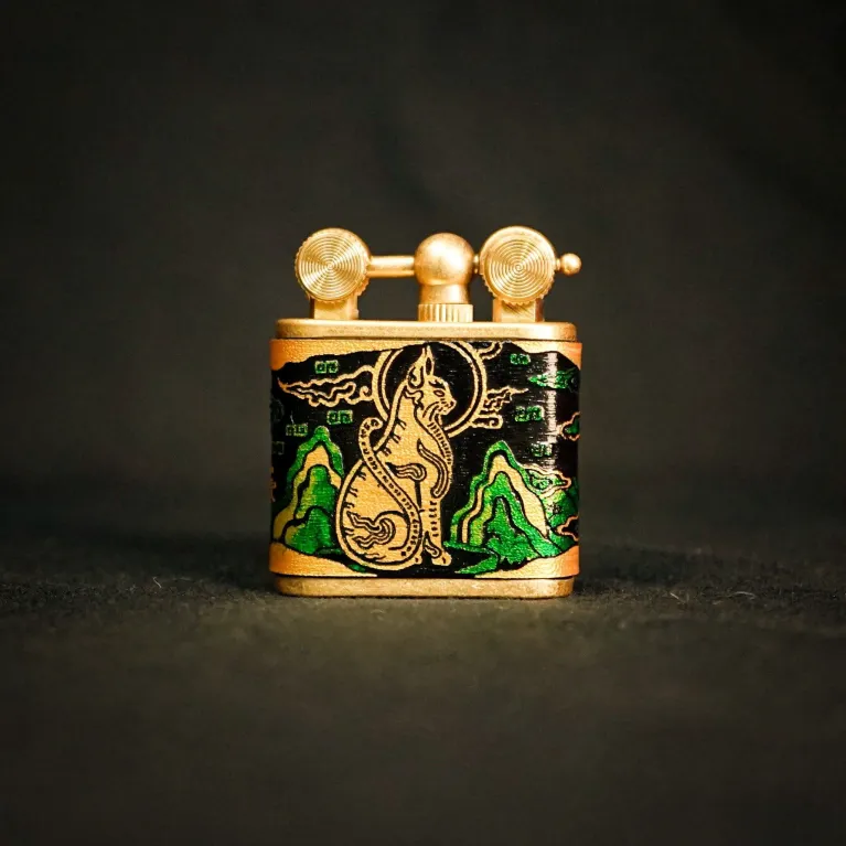 Divine Cat On The Mountain Hand-Drawn Leather Lighter, Personalized Engraved Lighters, Art Lighters, Handmade Lighters, Gifts For Him, Personalized Gifts