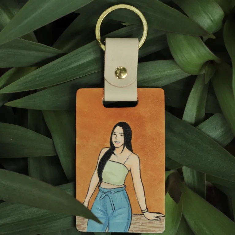 Hand-Drawn Leather Keychain, Custom Designs, Personalized Name Engraving, Premium Leather Keychains, Unique Gifts