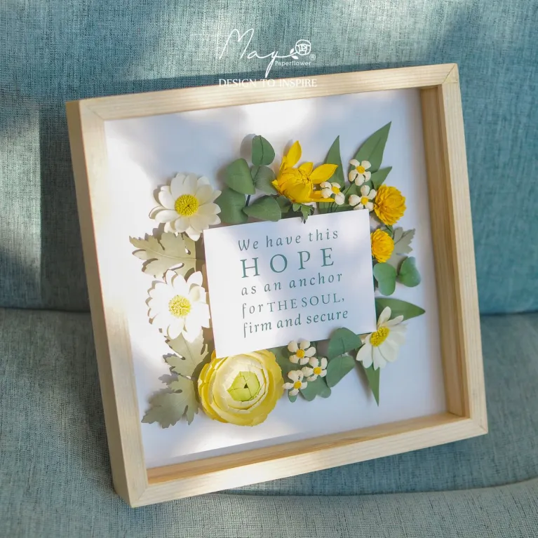 Sunny Blossom, Customized Paper Flower Painting, Handmade Decorative Painting, 25 x 25 cm, Wooden Frame, Size, Highlight for Space, Handmade Gifts