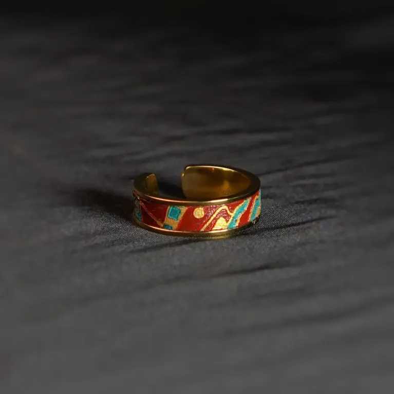 “Họa” Metal Ring With Hand-Drawn Leather, Gold Color, The Colorful Canvas Of Life, Four Arts Collection, Luxury Rings, Art Accessories, Unique Gifts