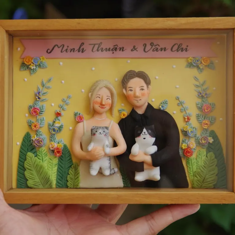 Couple Clay Art, Custom Photo And Message, Personalized Clay Painting, Portrait Figurine, Personalized Gift, Unique Wedding Gifts, Birthday Gifts