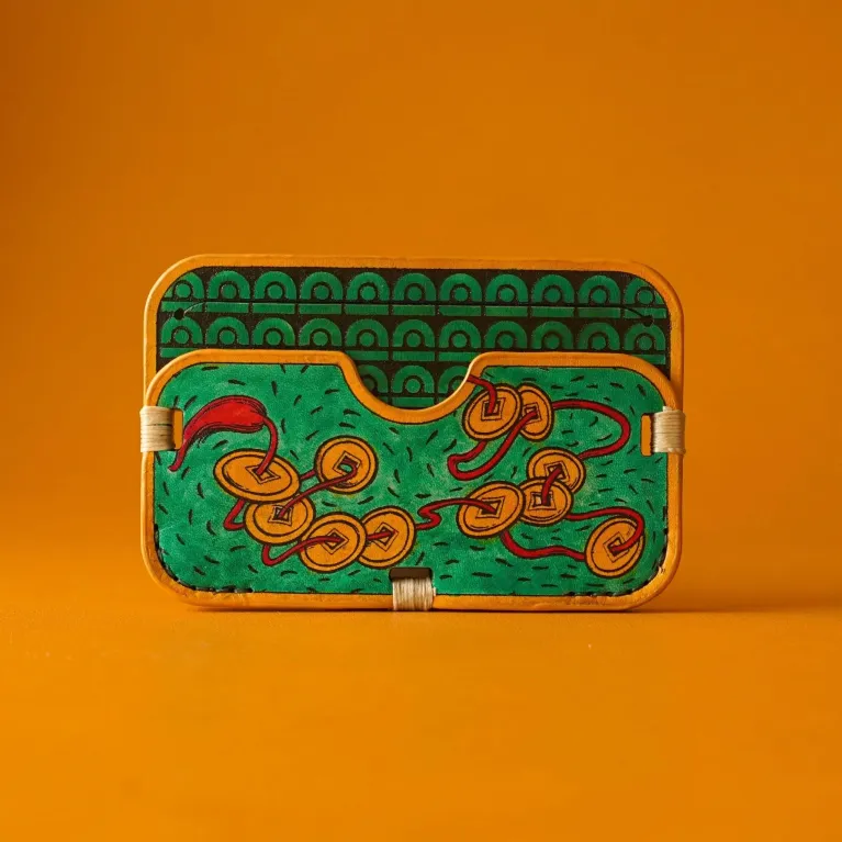 "Money Toad" Hand-Painted Leather Card Holder, Personalized Engraving, Attract Prosperity, Luxury Box, Art Wallet, Accessories, Personalized Gifts