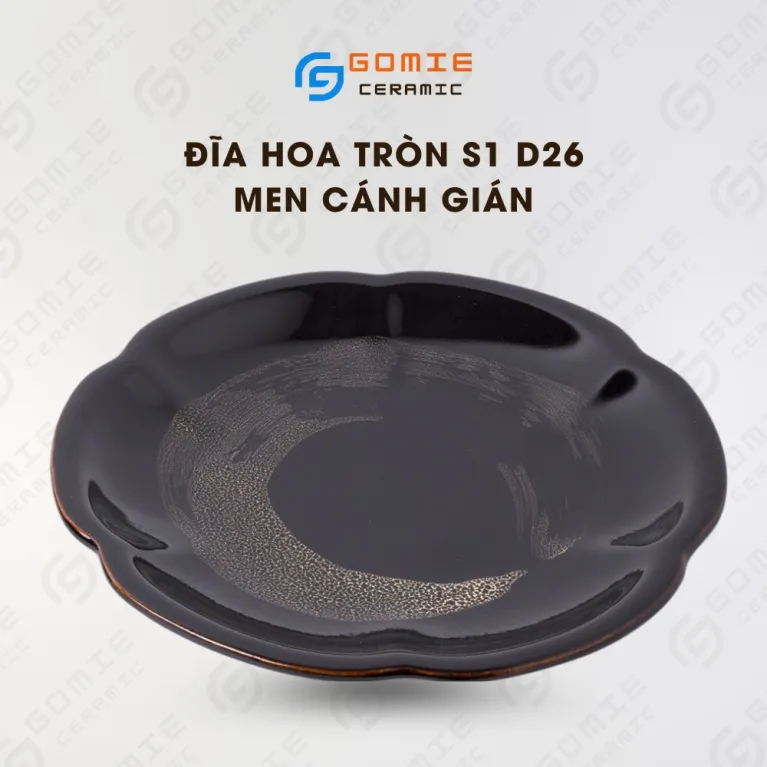 Chestnut Brown Fire-Glazed Flower Plate, Diameter 26cm,Bat Trang Ceramics, Ceramic Plate, Handmade Ceramics, Vietnamese Ceramics, Exquisite Gifts