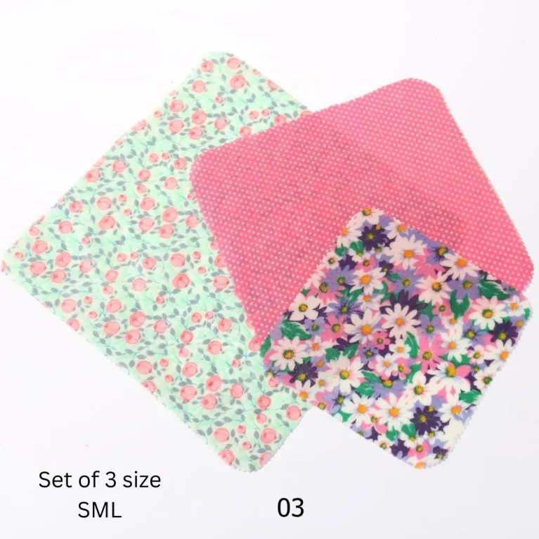 Vải sáp ong bọc thực phẩm tái sử dụng thân thiện môi trường, màng bọc sinh học cotton sáp ong không nhựa organic giữ tươi tự nhiênVải sáp ong bọc thực phẩm tái sử dụng thân thiện môi trường, màng bọc sinh học cotton sáp ong không nhựa organic giữ tươi tự nhiên